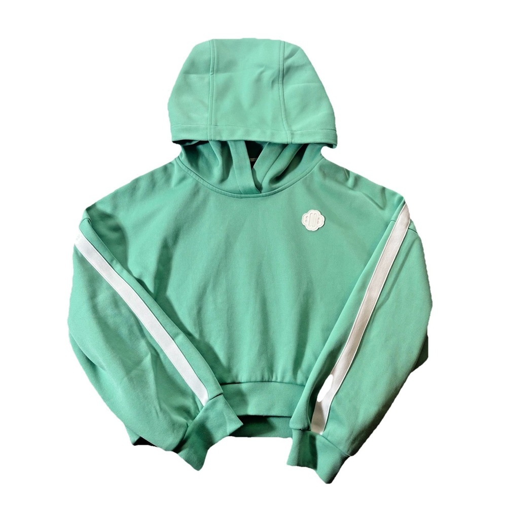 Maje‎ Cropped Hoodie Womens Green Size 3 Med Athleisure Stripe Designer Pullover